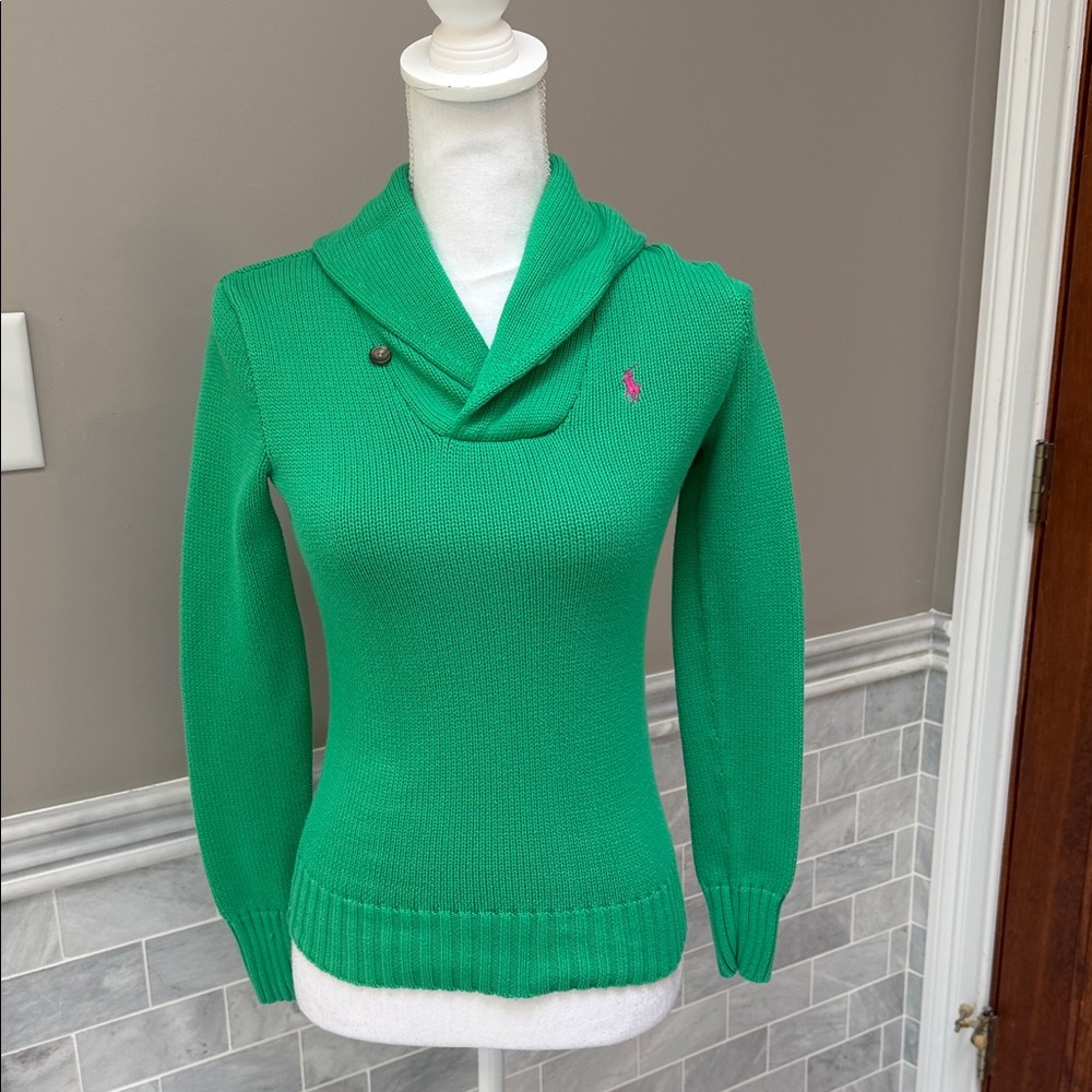 Ralph Lauren Vibrant Green Shawl Collar Sweater